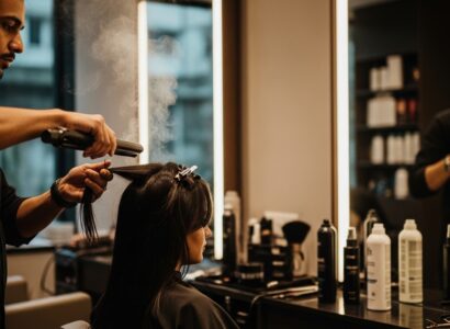 A cinematic, award-winning photography shot related to temporary hair straightening
